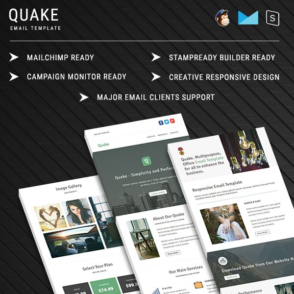 Quake - Responsive Email Template With StampReady Builder Online Access