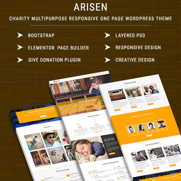 ARISEN - Charity Multipurpose Responsive One Page WordPress Theme
