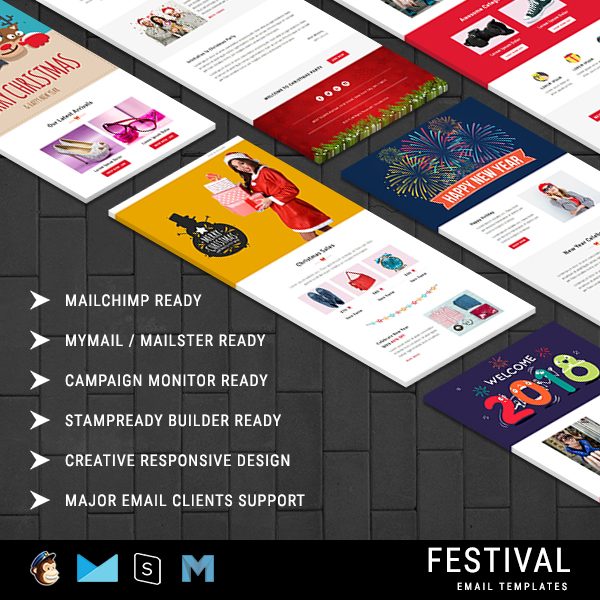 Festival - Christmas Responsive Email Template + 10 Notifications with Stampready Builder Access