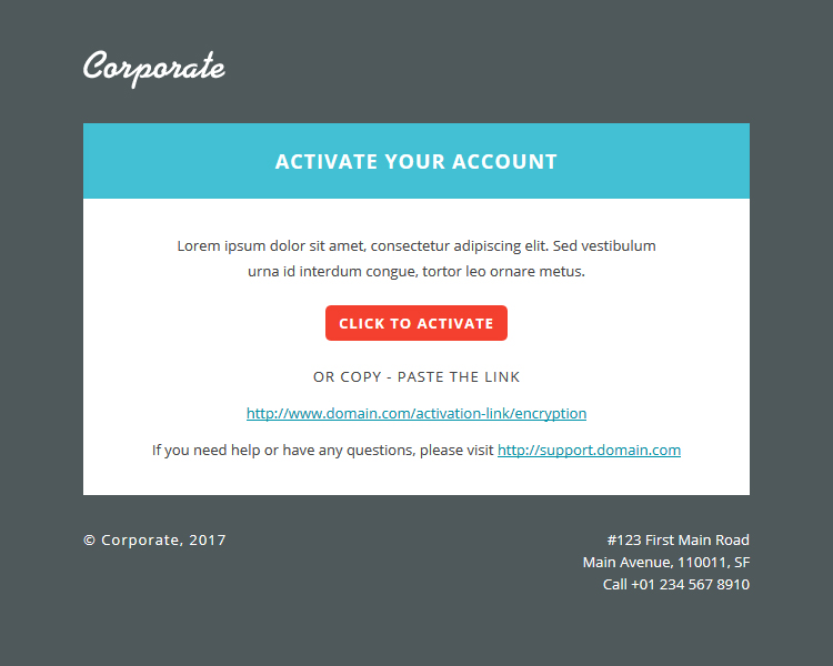 Corporate - responsive email newsletter templates-account-activation