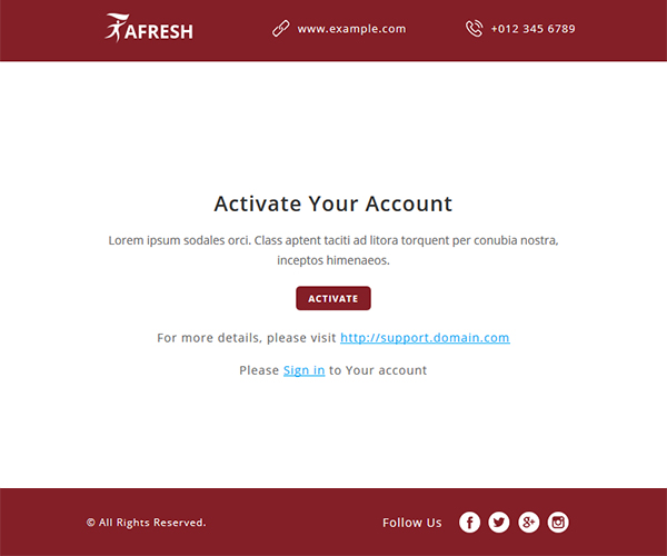 aFresh Multipurpose Email Templates-account activation