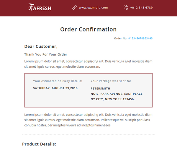 aFresh Multipurpose Email Templates-order confirmation
