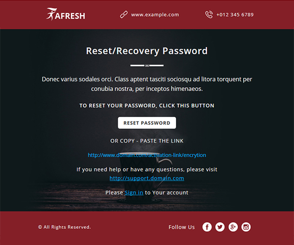 aFresh Multipurpose Email Templates-reset password