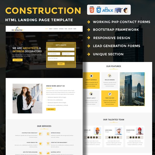 Construction - Responsive HTML Landing Page Template