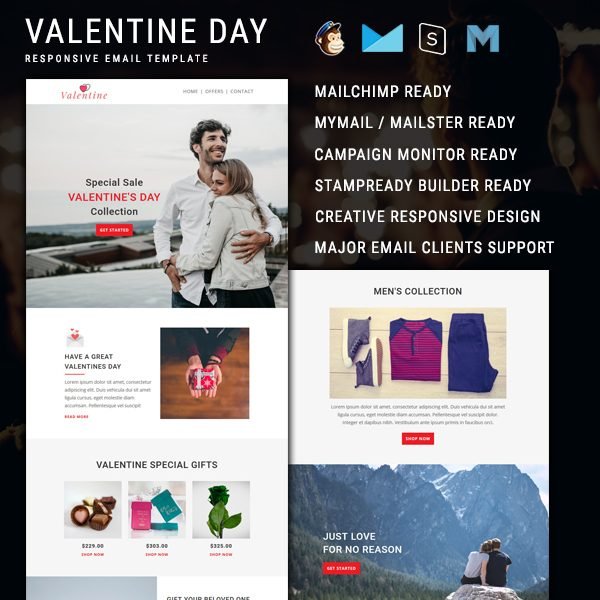 Valentine Day Multipurpose Responsive Email Newsletter Templates