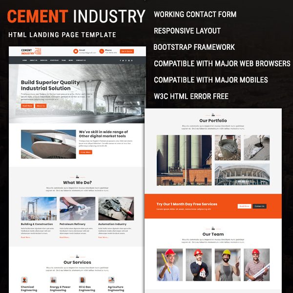 Cement Industry - Responsive HTML Landing Page Template