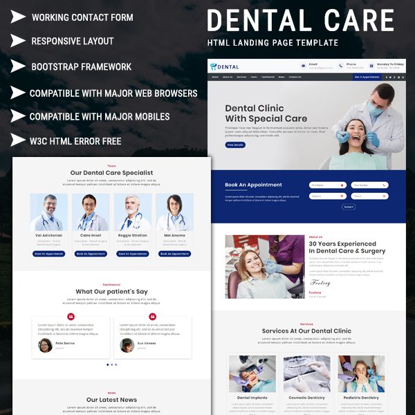 Dental Care - Responsive HTML Landing Page Template