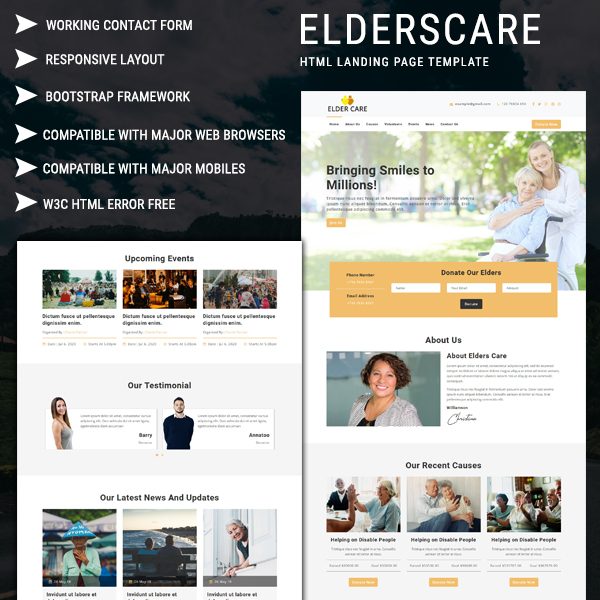 Elder Care - Responsive HTML Landing Page Template