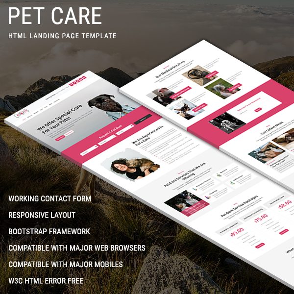 Pet Care - Responsive HTML Landing Page Template