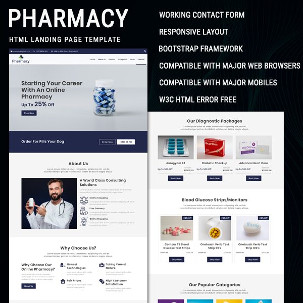 Pharmacy - Responsive HTML Landing Page Template