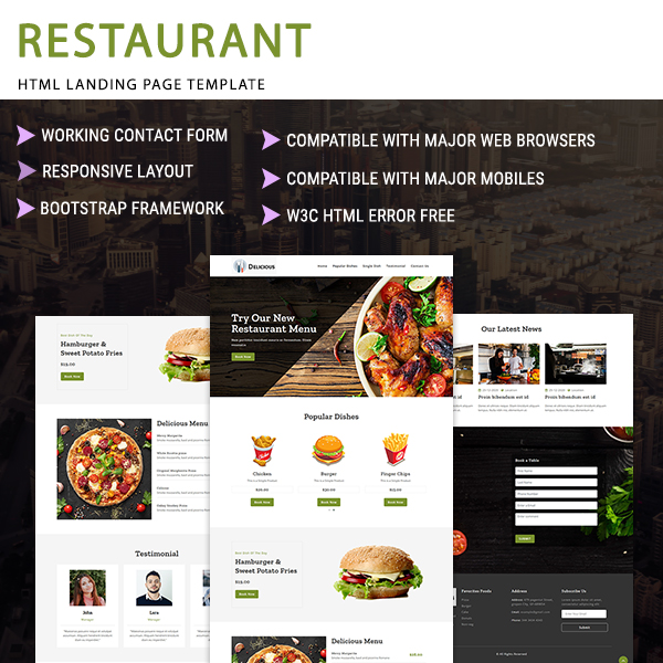 Delicious - Restaurant HTML Landing Page Template