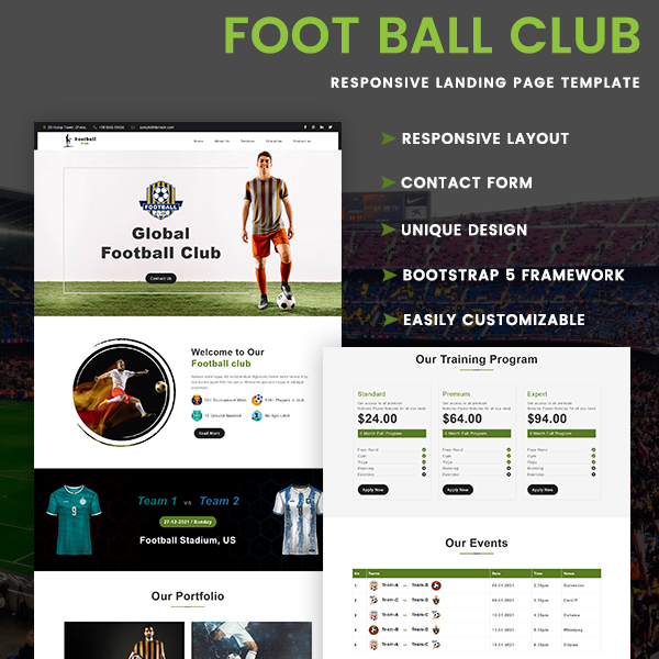 Football Club - HTML Landing Page Template