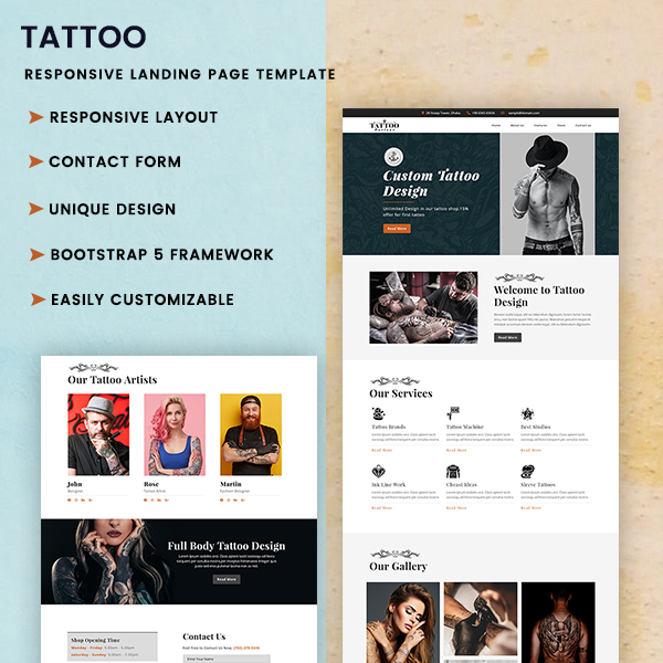 Tattoo Shop - HTML Landing Page Template