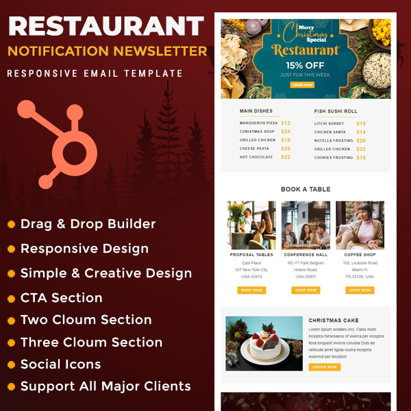 Restaurant - Christmas Notification HubSpot Email Newsletter Template